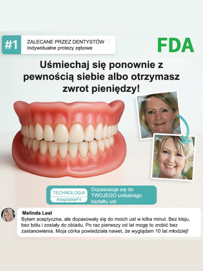 Bez względu na to, czy masz pełny komplet zębów, szerokie przestrzenie między zębami, czy w ogóle nie masz zębów, ta proteza idealnie się dopasuje! 🔥