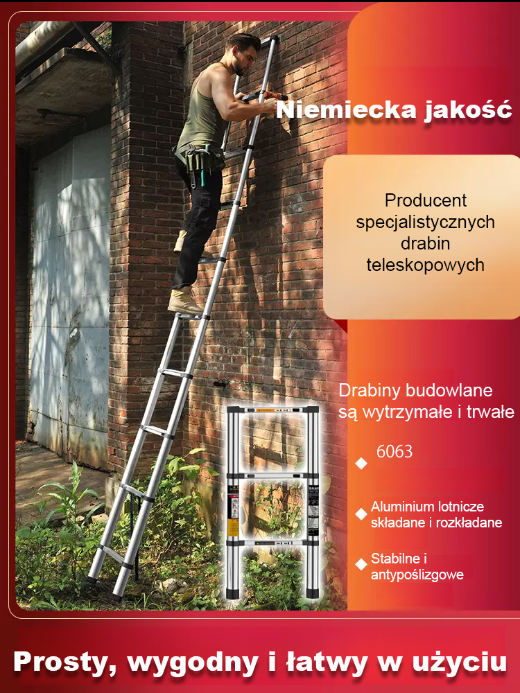Niezbędna w każdym domu i ogrodzie! Teleskopowa drabina 2–6 metrów z gwarancją！