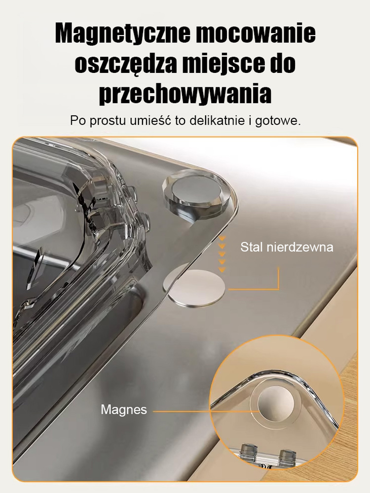 ✨ Montaż magnetyczny bez wiercenia, trwały materiał PET łatwy w czyszczeniu, separacja mokrego i suchego bez zajmowania miejsca