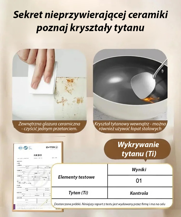 ✨Ceramiczna powłoka tytanowa, która nie przywiera - wystarczy przetrzeć, aby była czysta, bez konieczności intensywnego szorowania