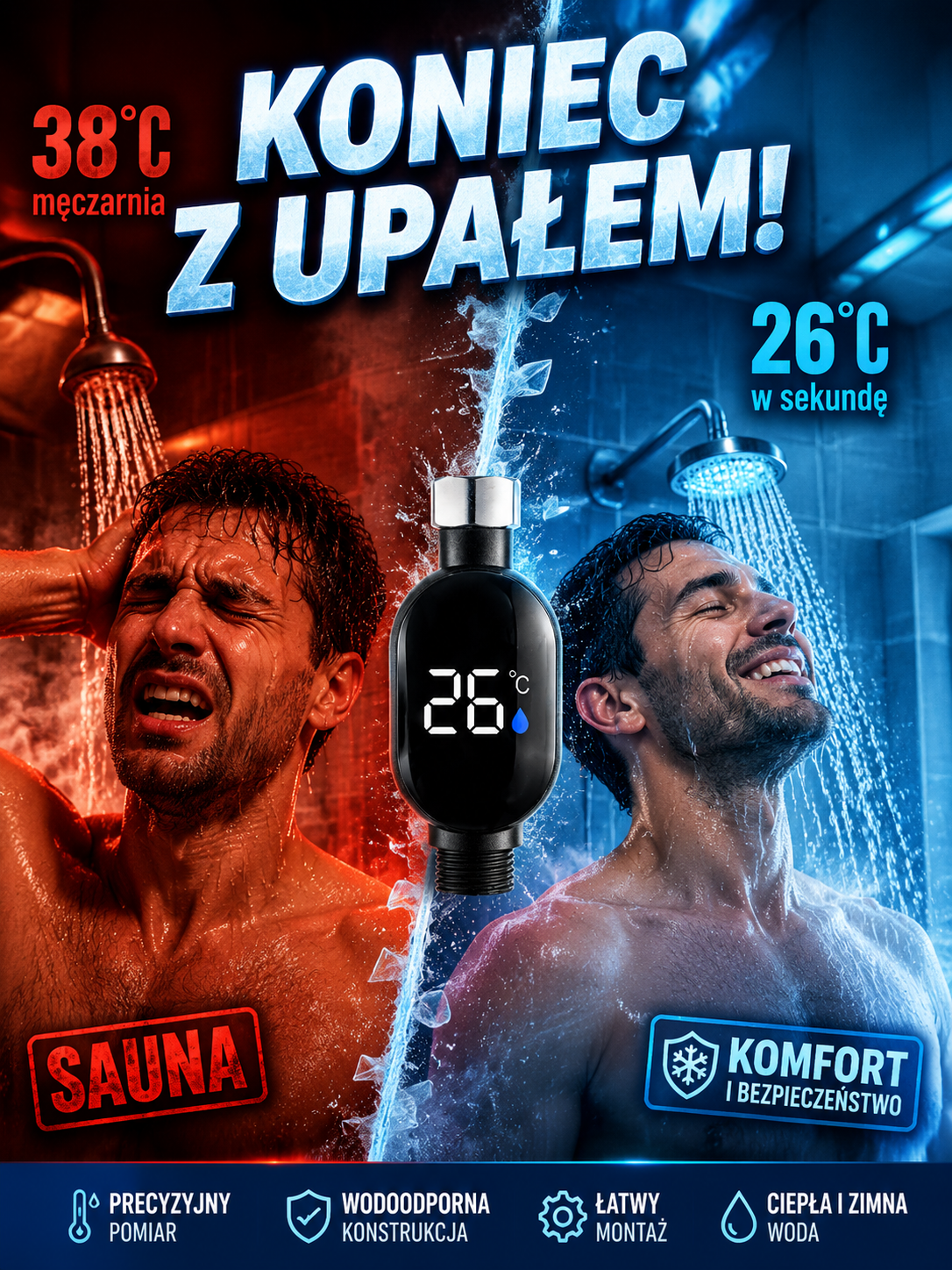 Inteligentny podgrzewacz i schładzacz prysznicowy z cyfrowym wyświetlaczem temperatury 🌡️ Ciesz się orzeźwiająco lodowatą wodą w zaledwie 3 sekundy! 💧