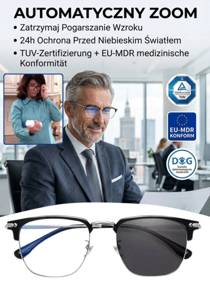 ✨Magiczne okulary 3 w 1✨ Automatyczny zoom do czytania, komputera i dali. Koniec ze zdejmowaniem!