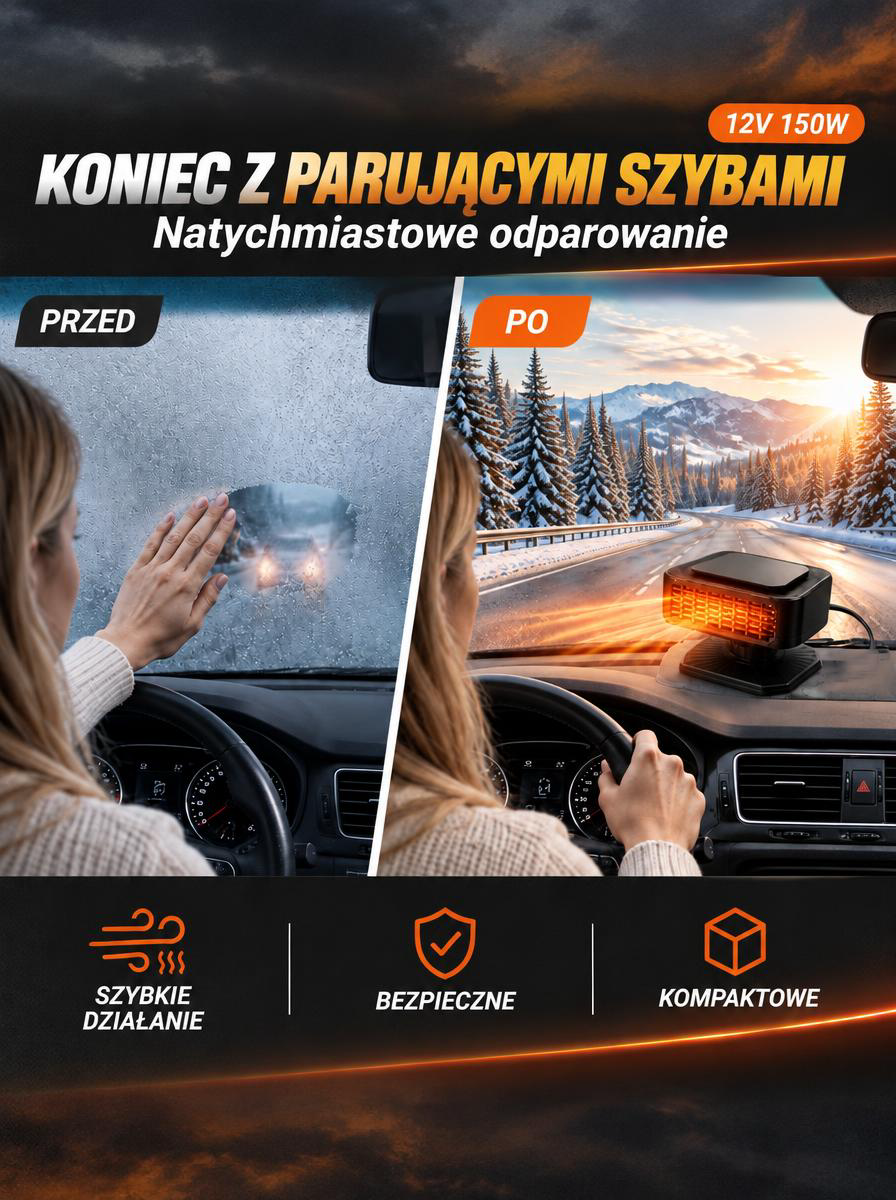 ❄️Koniec z Zimnem w Aucie! Mini Farelka Samochodowa 12V – Natychmiastowe Warmłe Powietrze i Czyste Szyby bez Czekania