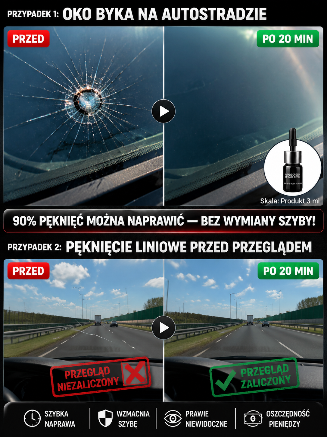 Zaoszczędź tysiące na naprawie szyby samochodowej! 🚗 Kompleksowy zestaw do samodzielnego usuwania pęknięć po kamieniach w zaledwie 3 minuty. ⏱️