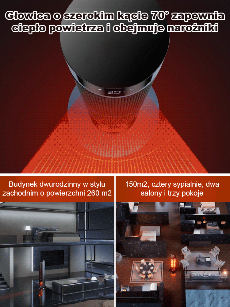 🔥Trzystopniowa regulacja temperatury pionowego grzejnika, ciesz się ciepłem wizualnego płomienia 3D🔥