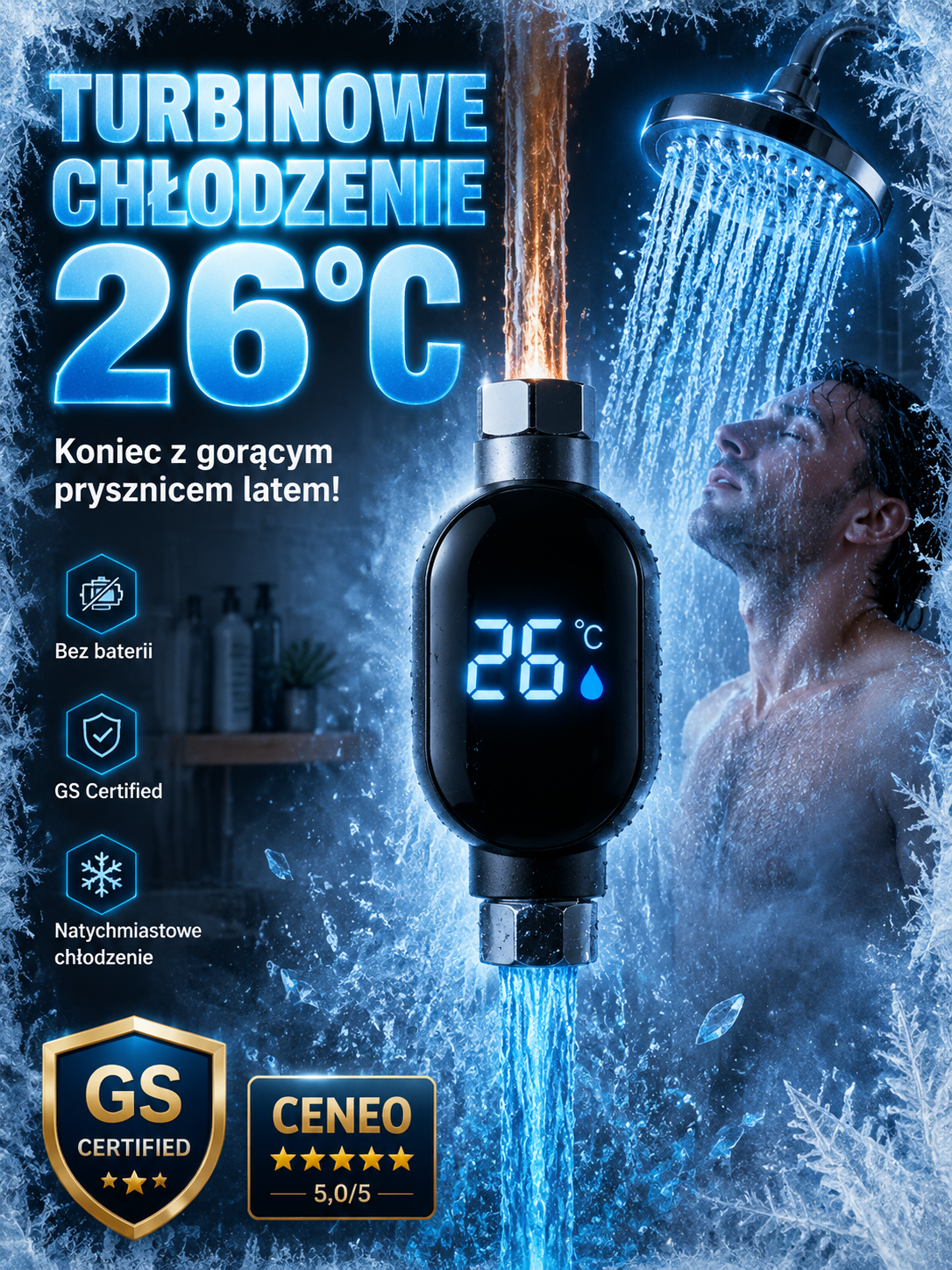 Inteligentny podgrzewacz i schładzacz prysznicowy z cyfrowym wyświetlaczem temperatury 🌡️ Ciesz się orzeźwiająco lodowatą wodą w zaledwie 3 sekundy! 💧