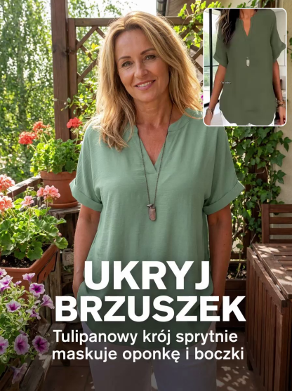 🌟Ekskluzywny damski top z dekoltem w serek: optycznie wyszczupla i idealnie ukrywa mały brzuszek🏷️