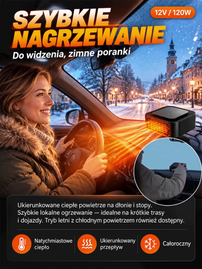 ❄️Koniec z Zimnem w Aucie! Mini Farelka Samochodowa 12V – Natychmiastowe Warmłe Powietrze i Czyste Szyby bez Czekania