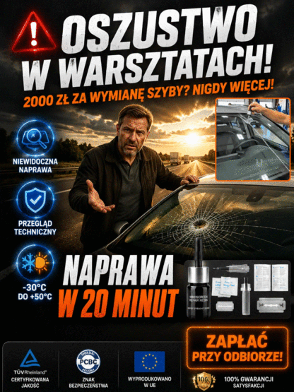 Zaoszczędź tysiące na naprawie szyby samochodowej! 🚗 Kompleksowy zestaw do samodzielnego usuwania pęknięć po kamieniach w zaledwie 3 minuty. ⏱️