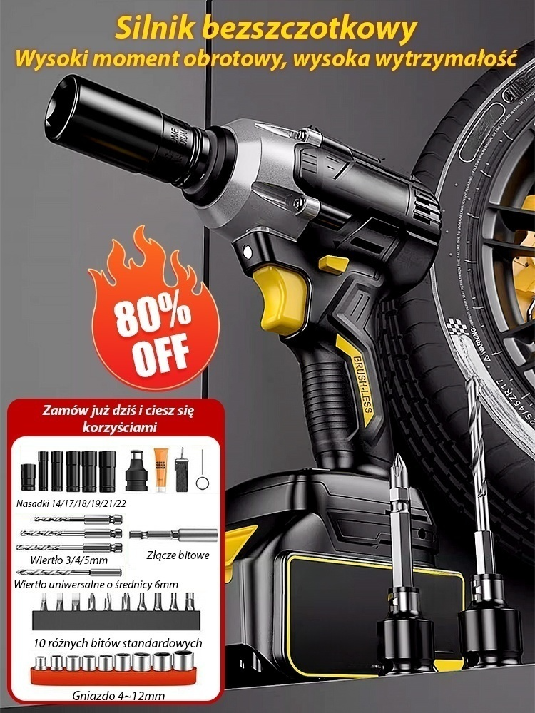🔩Wielofunkcyjny klucz udarowy litowo-jonowy, 💡mocne narzędzie spełniające różne potrzeby budowlane