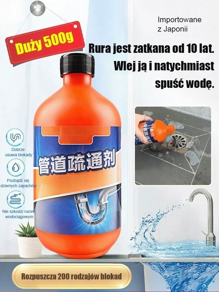 🔥Skuteczny środek do udrażniania rur:💡 Szybko rozpuszcza zatory i przywraca prawidłowy przepływ wody.