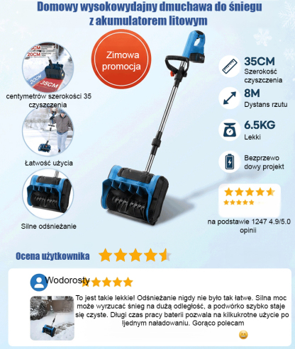 🏠 Domowy, wysokowydajny, akumulatorowy odśnieżacz z mocnym silnikiem elektrycznym + szeroki zakres czyszczenia, bez trudu poradzi sobie z grubą warstwą śniegu