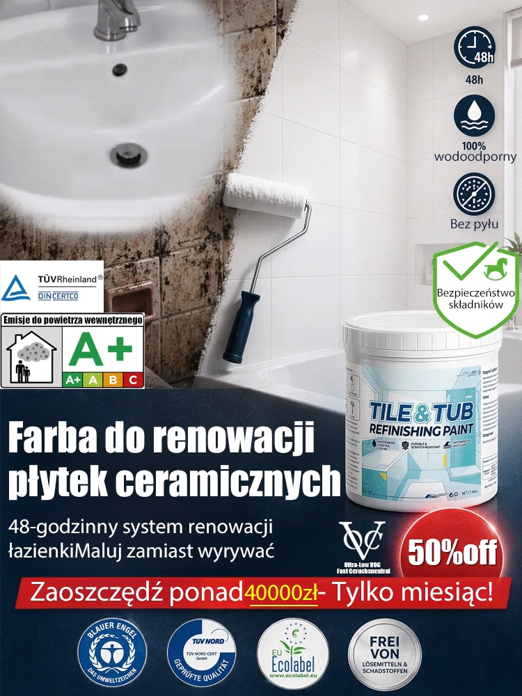 🔥Bez Kucia i Hałasu Wielofunkcyjna Wodna Farba do Płytek, Trwałość 30 Lat🚿