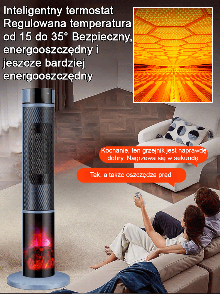 🔥Trzystopniowa regulacja temperatury pionowego grzejnika, ciesz się ciepłem wizualnego płomienia 3D🔥