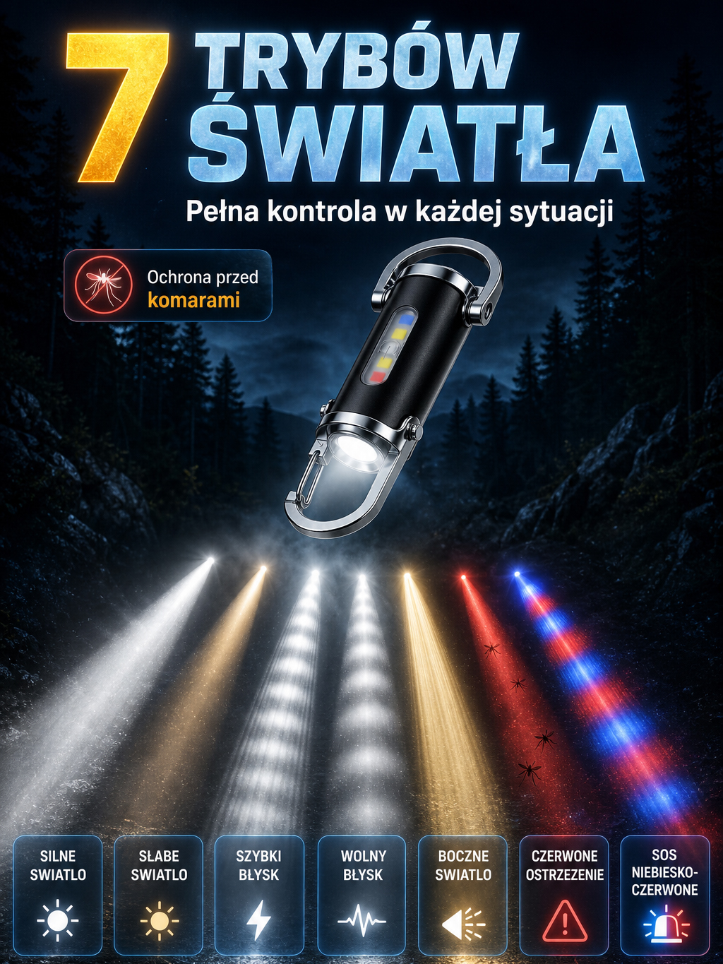 🚨【Wielofunkcyjny】Latarka ratunkowa SOS💡Silne/słabe/migające tryby świetlne, dostosowane do różnych potrzeb