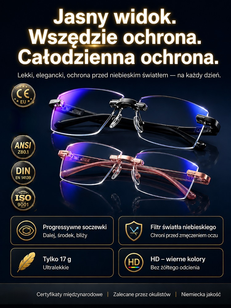 👨‍🦳 Okulary dla rodziców – widzą blisko i daleko, zoom, filtr niebieskiego.