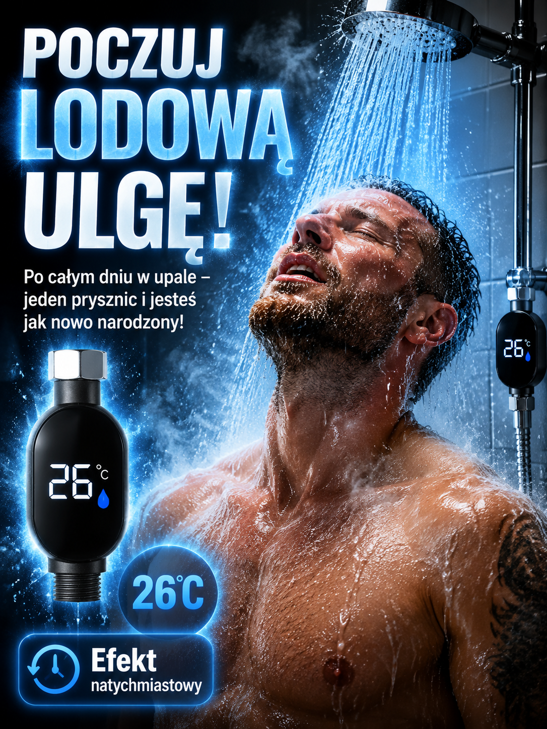 Inteligentny podgrzewacz i schładzacz prysznicowy z cyfrowym wyświetlaczem temperatury 🌡️ Ciesz się orzeźwiająco lodowatą wodą w zaledwie 3 sekundy! 💧