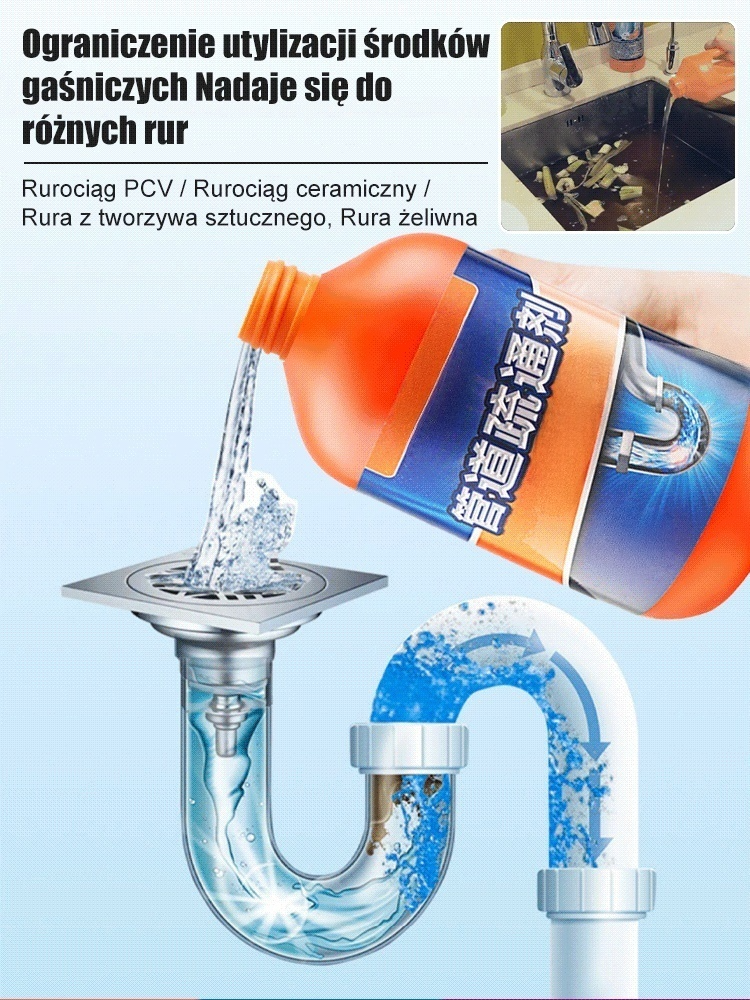 🔥Skuteczny środek do udrażniania rur:💡 Szybko rozpuszcza zatory i przywraca prawidłowy przepływ wody.