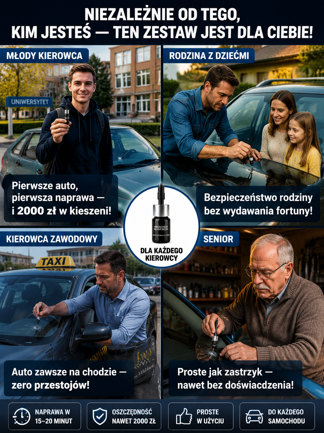 Zaoszczędź tysiące na naprawie szyby samochodowej! 🚗 Kompleksowy zestaw do samodzielnego usuwania pęknięć po kamieniach w zaledwie 3 minuty. ⏱️
