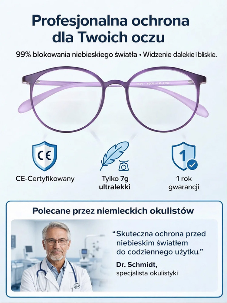 💡 99% skutecznej ochrony przed niebieskim światłem, patrz na ekran przez 8 godzin bez zmęczenia oczu 💡