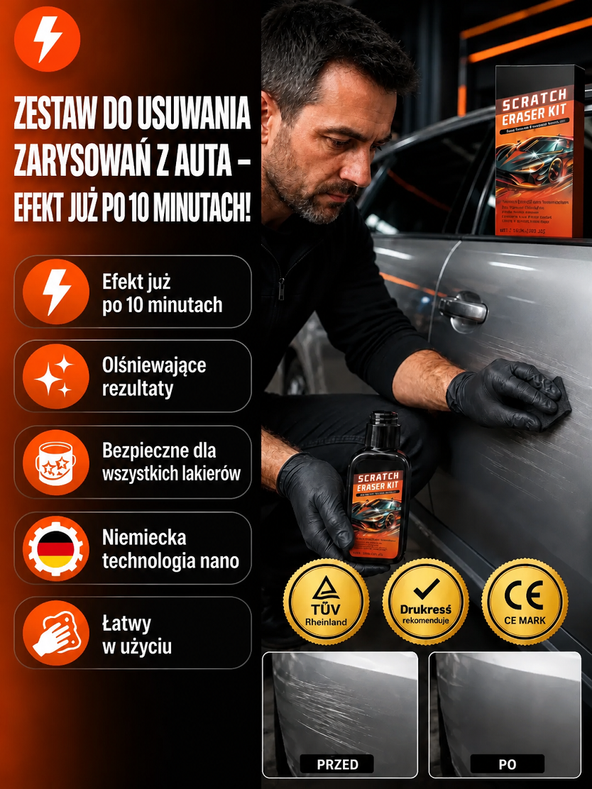 🛠️ Niemiecki zestaw naprawczy nano: w zaledwie 10 sekund z łatwością usuwa zarysowania lakieru – całkowicie bezpieczny, gwarantuje brak uszkodzeń oryginalnej powłoki lakierniczej.