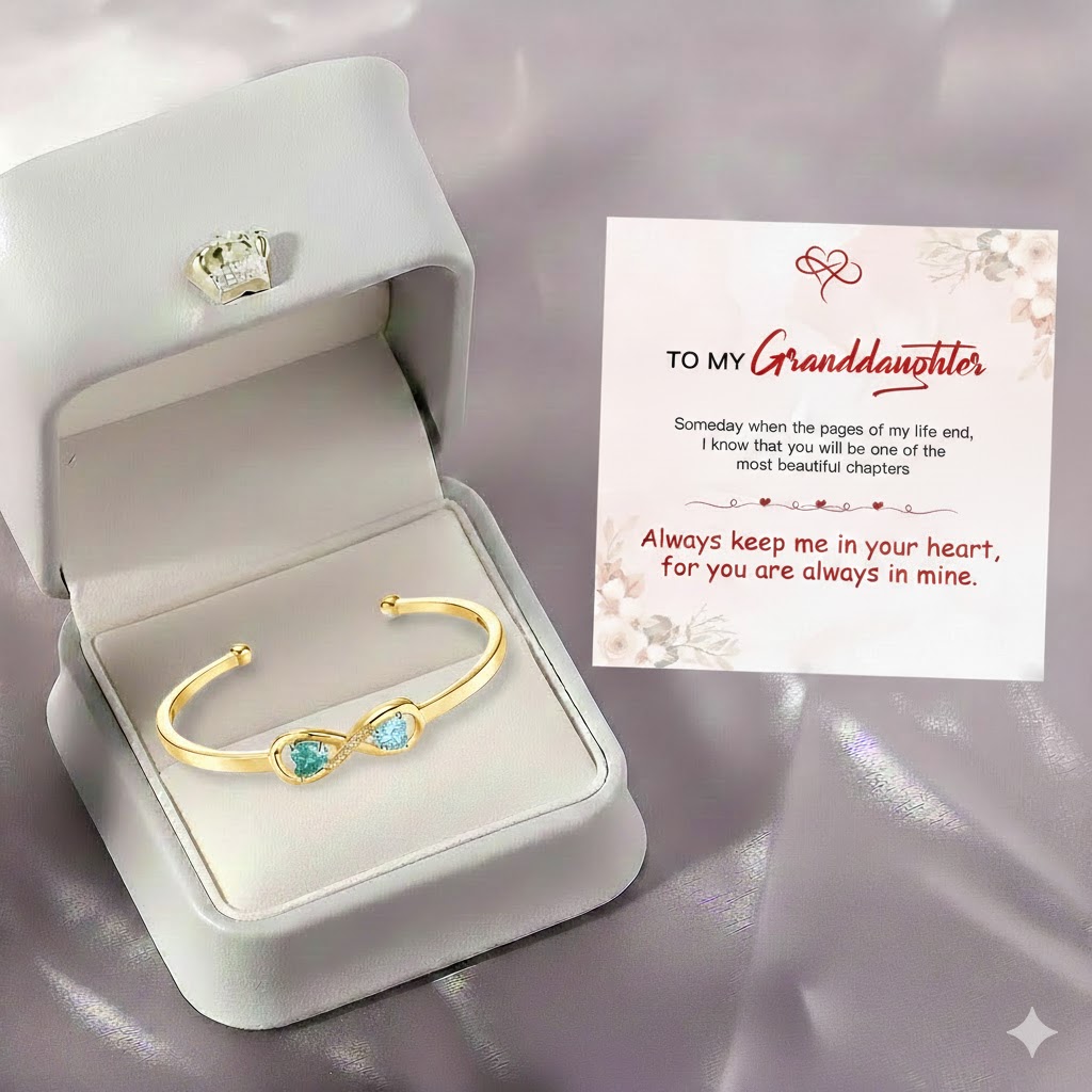 FOR GRANDDAUGHTER - CUSTOMIZED DOUBLE BIRTHSTONES INFINITY OPEN BRACELET