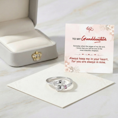 ALWAYS KEEP ME IN YOUR HEART CUSTOM BIRTHSTONE HUG ADJUSTABLE RING