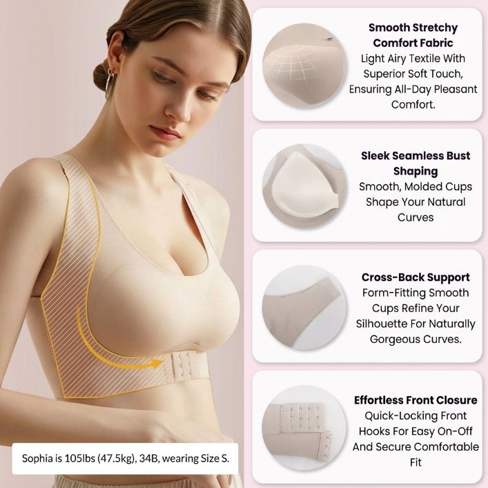 Cross Back Front Closure Wireless Posture Support Bra