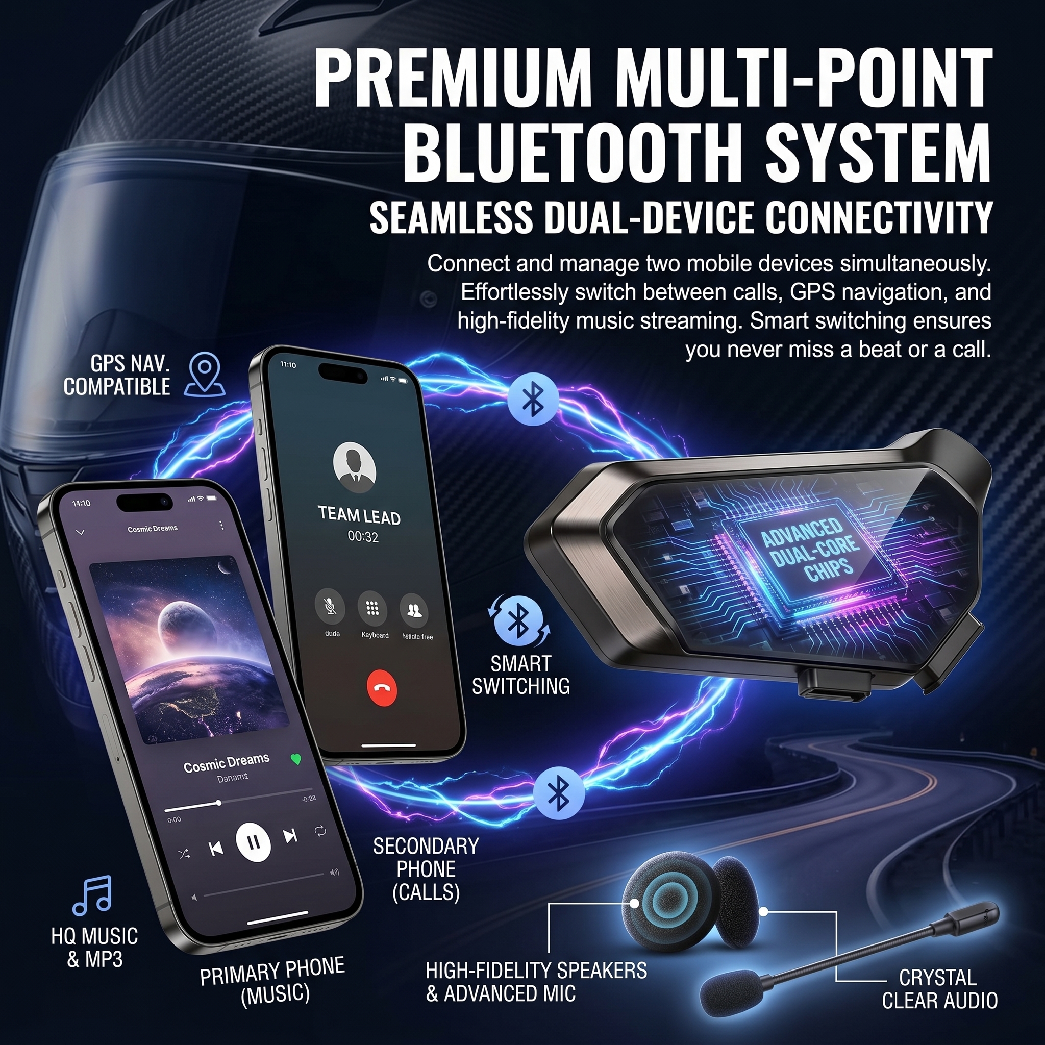 🔥Limited Time Sale 45% OFF - Motorcycle Helmet Speakers High Battery Life Helmet Headphone