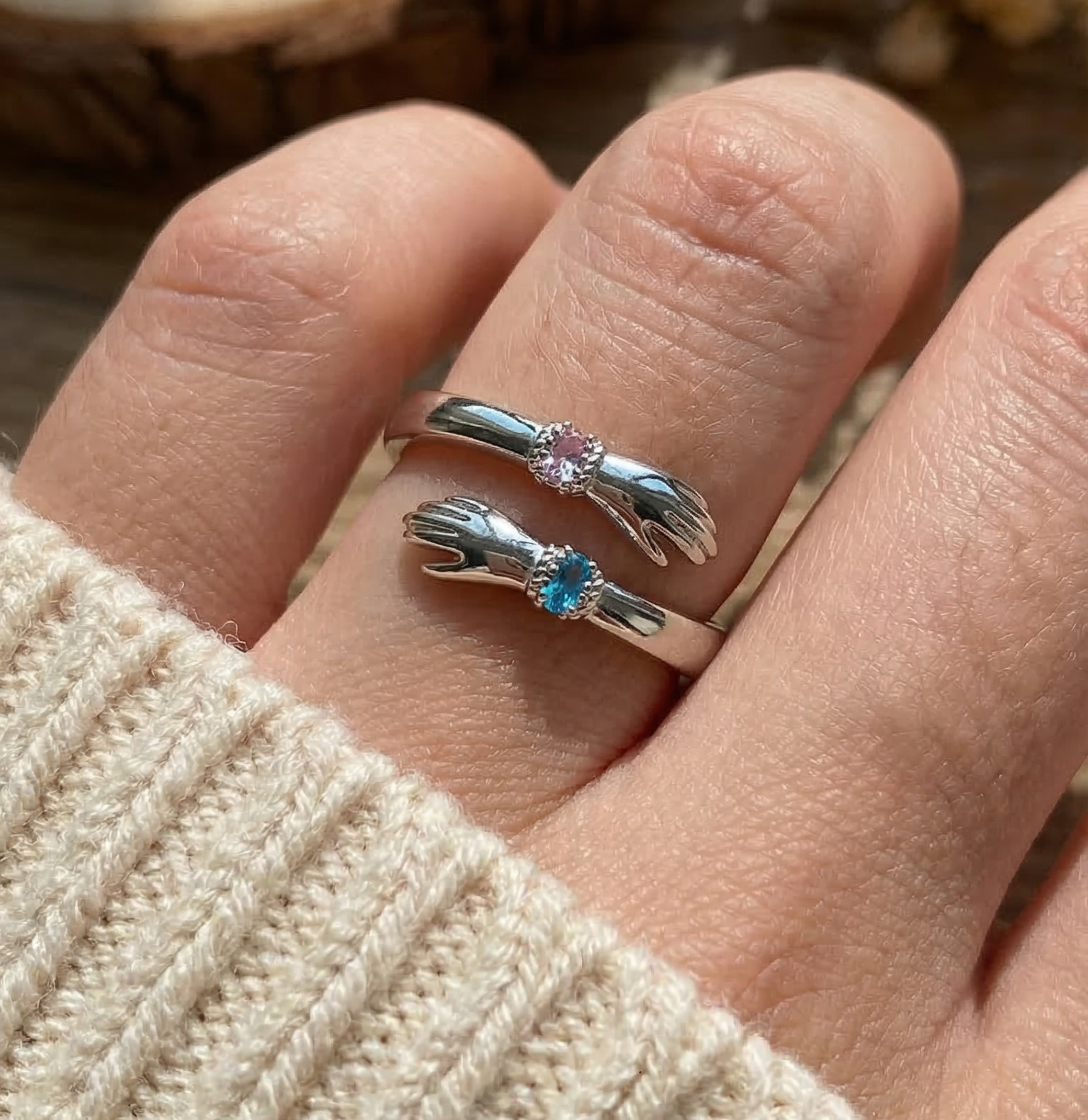 ALWAYS KEEP ME IN YOUR HEART CUSTOM BIRTHSTONE HUG ADJUSTABLE RING