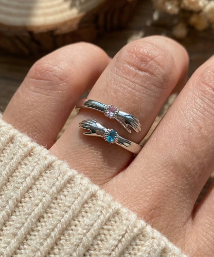 FOR GRANDDAUGHTER - ALWAYS KEEP ME IN YOUR HEART CUSTOM BIRTHSTONE HUG ADJUSTABLE RING
