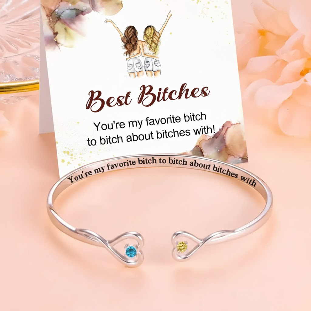 For Friend - You're My Favorite Bitch Double Hearts Custom Birthstones Bracelet