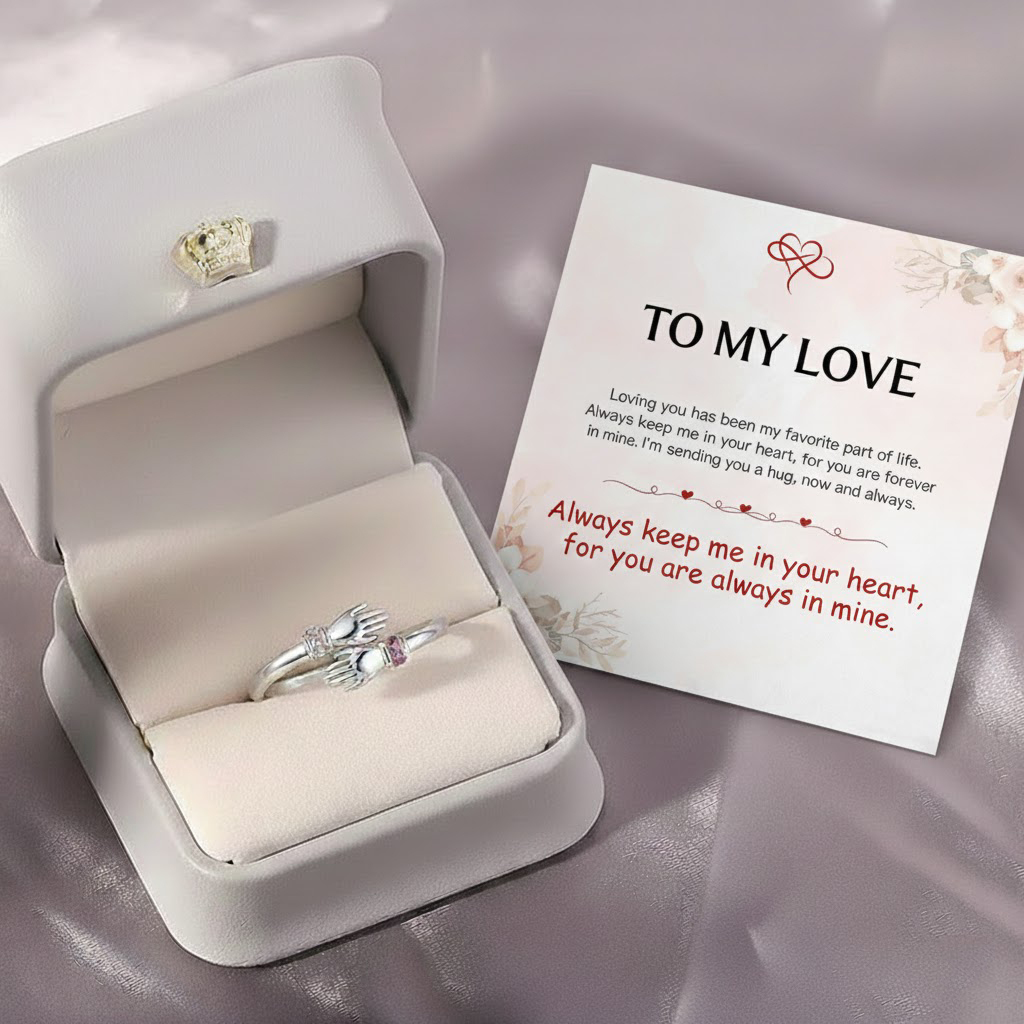 🎁FOR LOVER GIFT PACK - ALWAYS KEEP ME IN YOUR HEART CUSTOM BIRTHSTONE HUG ADJUSTABLE RING