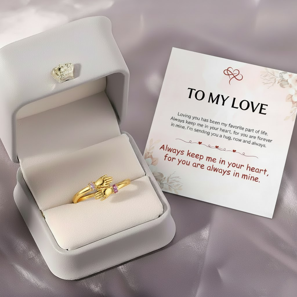 🎁FOR LOVER GIFT PACK - ALWAYS KEEP ME IN YOUR HEART CUSTOM BIRTHSTONE HUG ADJUSTABLE RING