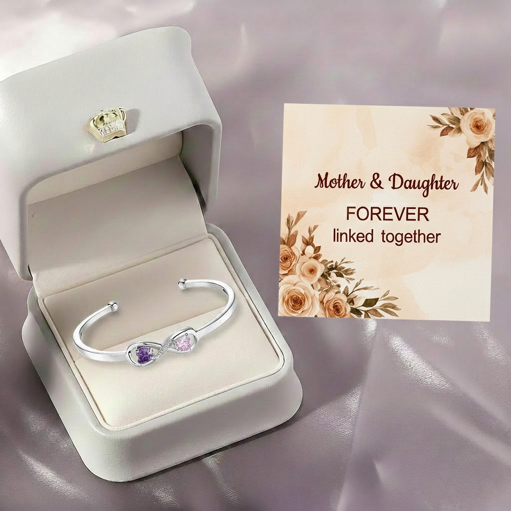 FOR MOM - CUSTOMIZED DOUBLE BIRTHSTONES INFINITY OPEN BRACELET