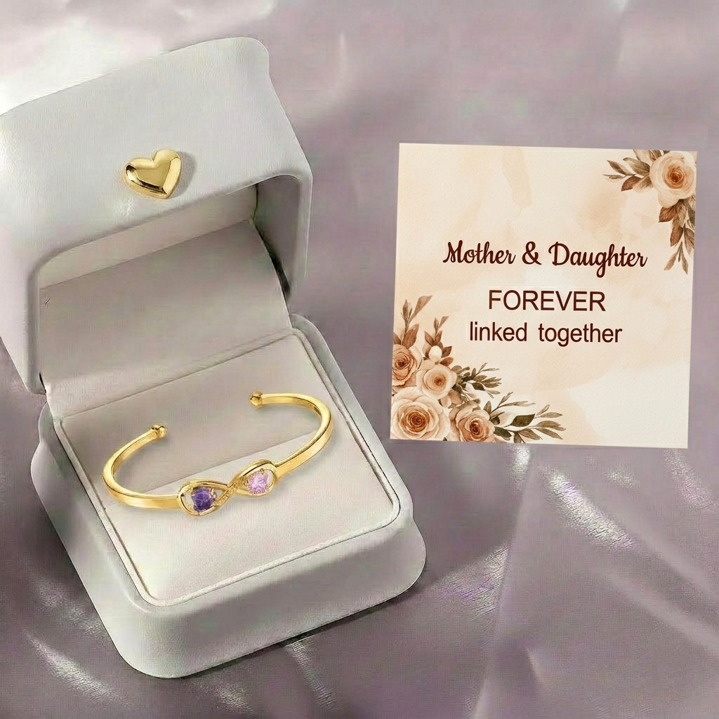 FOR MOM - CUSTOMIZED DOUBLE BIRTHSTONES INFINITY OPEN BRACELET