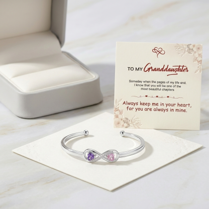 CUSTOMIZED DOUBLE BIRTHSTONES INFINITY OPEN BRACELET