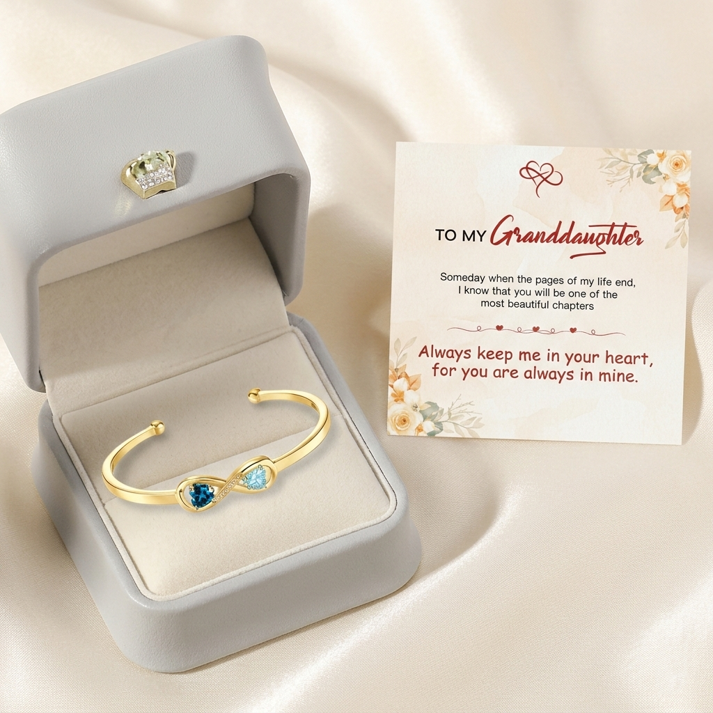 CUSTOMIZED DOUBLE BIRTHSTONES INFINITY OPEN BRACELET