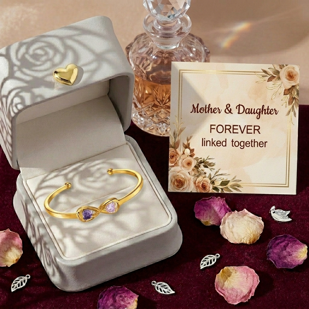 CUSTOMIZED DOUBLE BIRTHSTONES INFINITY OPEN BRACELET