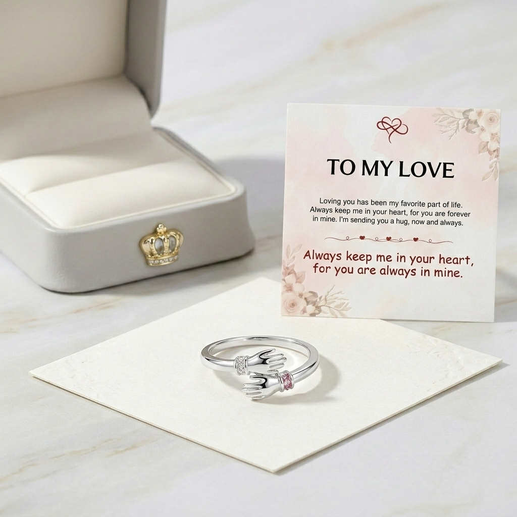 🎁FOR LOVER GIFT PACK - ALWAYS KEEP ME IN YOUR HEART CUSTOM BIRTHSTONE HUG ADJUSTABLE RING