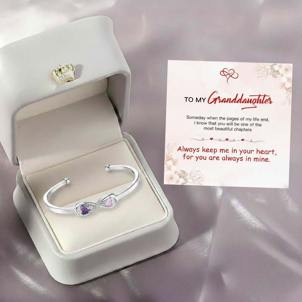 FOR GRANDDAUGHTER - CUSTOMIZED DOUBLE BIRTHSTONES INFINITY OPEN BRACELET