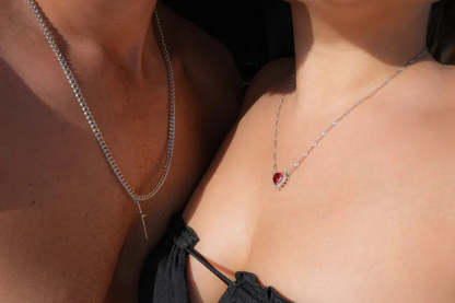 Gothic Heart & Sword Design Couple Pendant Necklace