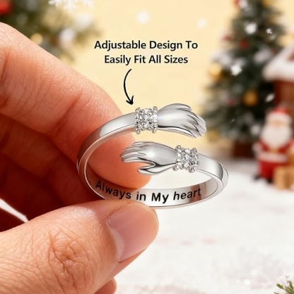 FOR GRANDDAUGHTER - ALWAYS KEEP ME IN YOUR HEART CUSTOM BIRTHSTONE HUG ADJUSTABLE RING