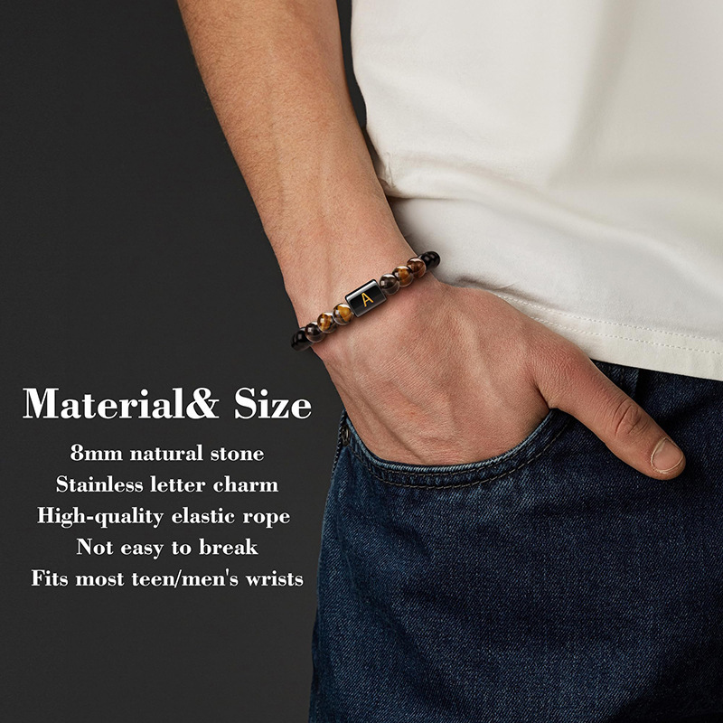 Natural Tiger Eye Stone Cross Letter Bracelet