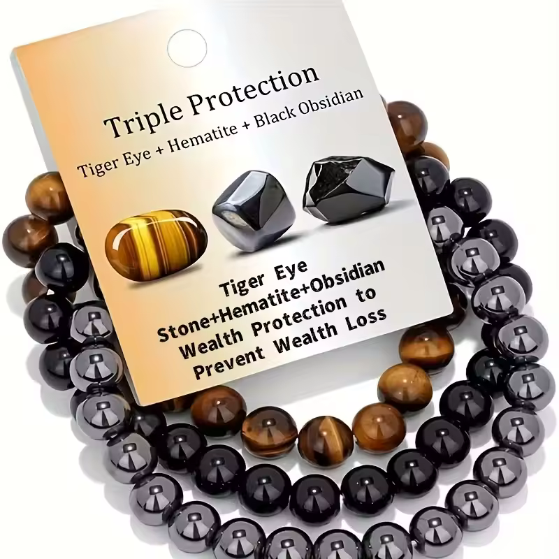 🖤Triple Protection Set : Obsidian, Hematite & Tiger’s Eye Ensemble Bracelet