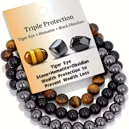 🖤Triple Protection Set : Obsidian, Hematite & Tiger’s Eye Ensemble Bracelet