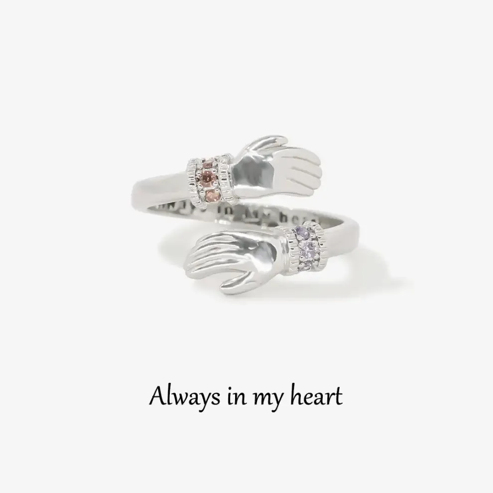 🎁CHRISTMAS GIFT PACK - ALWAYS KEEP ME IN YOUR HEART CUSTOM BIRTHSTONE HUG ADJUSTABLE RING