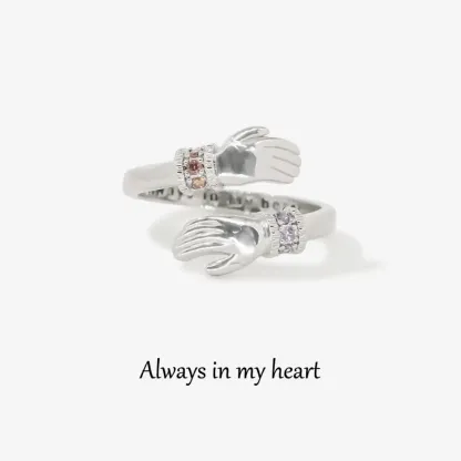 🎁CHRISTMAS GIFT PACK - ALWAYS KEEP ME IN YOUR HEART CUSTOM BIRTHSTONE HUG ADJUSTABLE RING