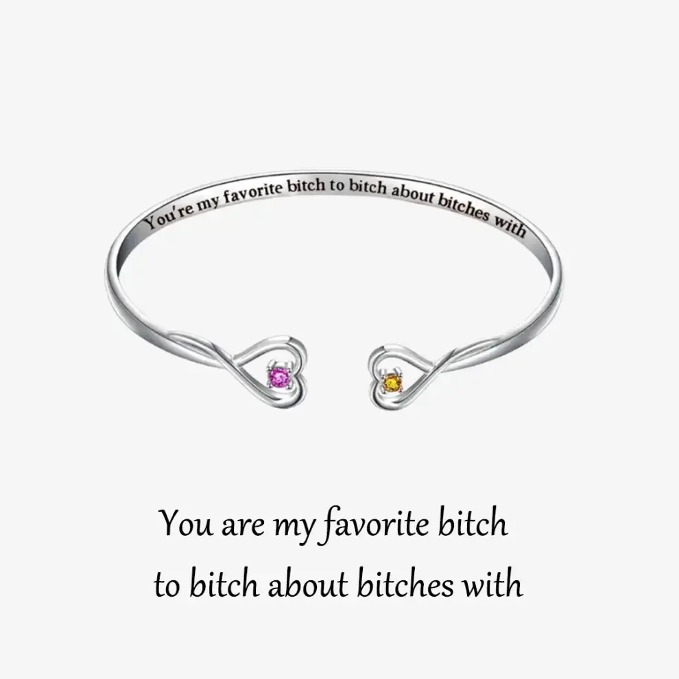 [⚡49% OFF] For Friend - You're My Favorite Bitch Double Hearts Custom Birthstones Bracelet