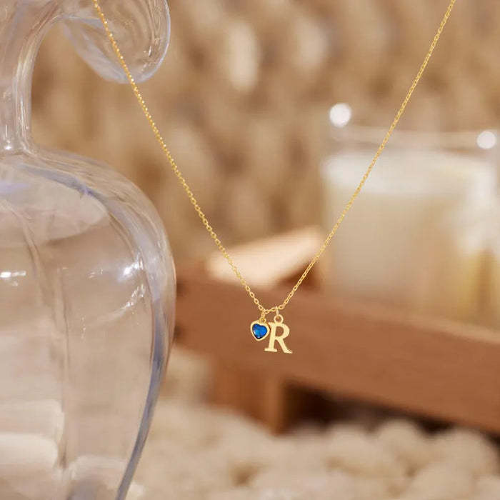 Initial Necklace with Heart Birthstone – Custom Handcrafted Jewellery